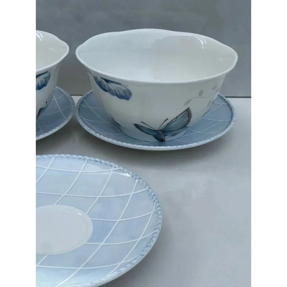 Lenox Butterfly Meadow Blue Two Rice Bowls and 3 Small Plates Porcelain 6"x3" - Picture 4 of 16
